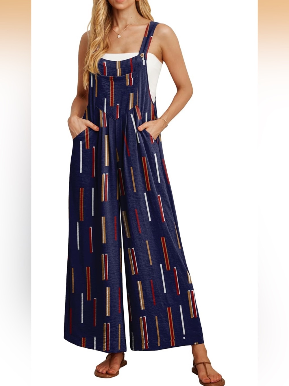 Navy Stripe-Accent Overall Jumpsuit